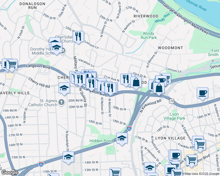 map of restaurants, bars, coffee shops, grocery stores, and more near 101 Independence Avenue Southeast in Washington