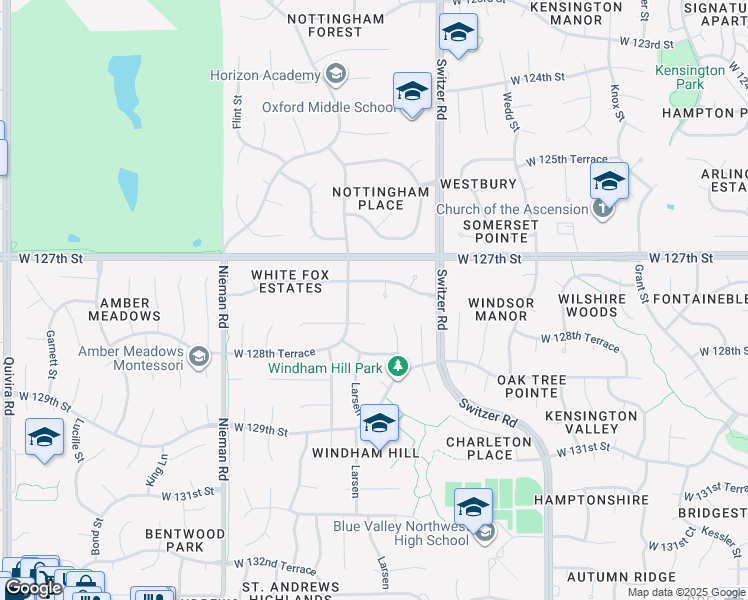 map of restaurants, bars, coffee shops, grocery stores, and more near 12759 Goddard Street in Overland Park