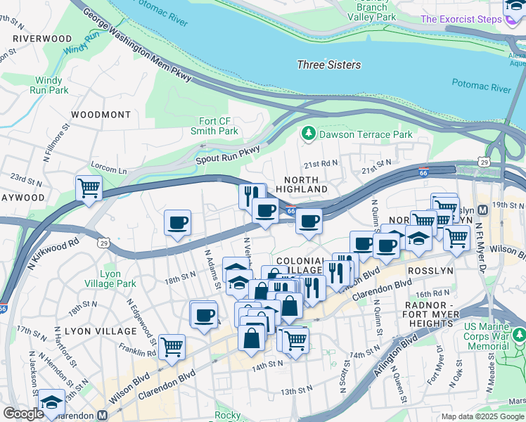 map of restaurants, bars, coffee shops, grocery stores, and more near 101 Independence Avenue Southeast in Washington