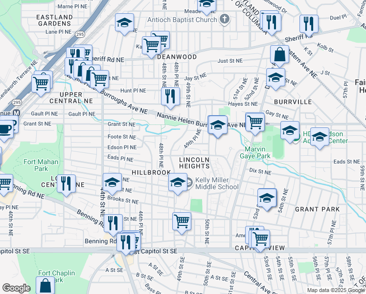 map of restaurants, bars, coffee shops, grocery stores, and more near 101 Independence Avenue Southeast in Washington