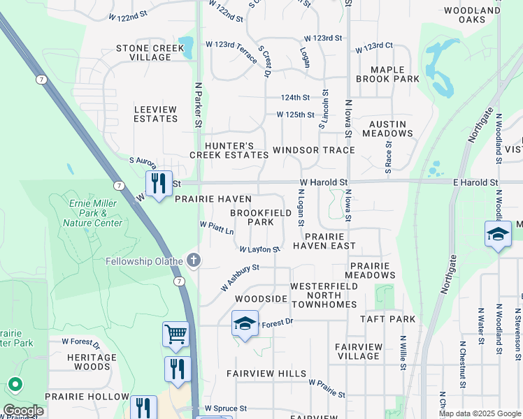 map of restaurants, bars, coffee shops, grocery stores, and more near 1032 North Troost Avenue in Olathe
