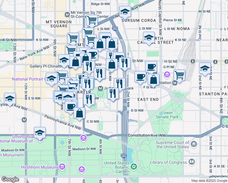 map of restaurants, bars, coffee shops, grocery stores, and more near 555 4th Street Northwest in Washington