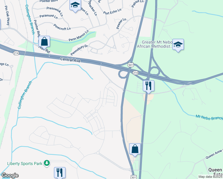 map of restaurants, bars, coffee shops, grocery stores, and more near 118 Lawndale Drive in Glenarden