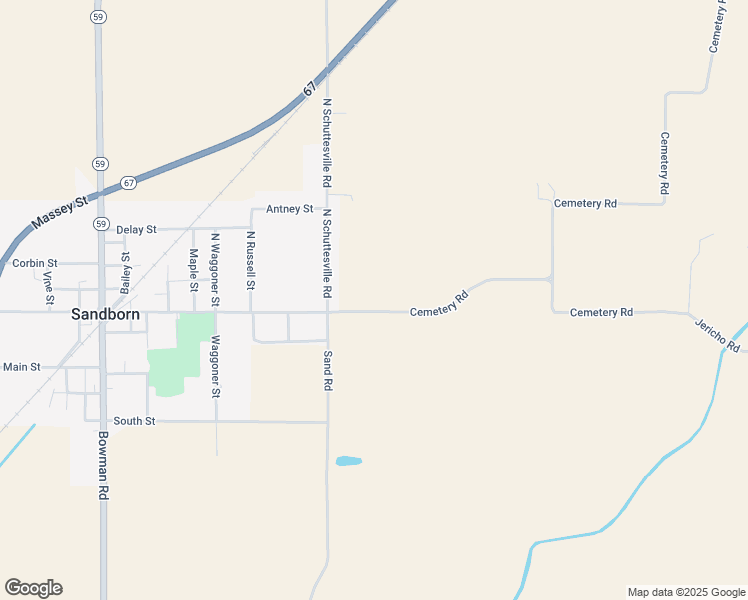 map of restaurants, bars, coffee shops, grocery stores, and more near 14137 Cemetery Road in Sandborn