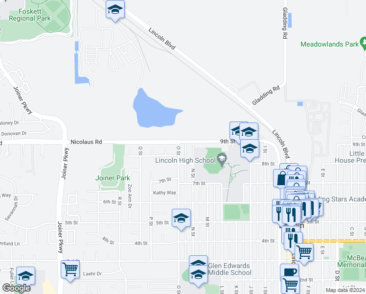 map of restaurants, bars, coffee shops, grocery stores, and more near 881 North O Street in Lincoln