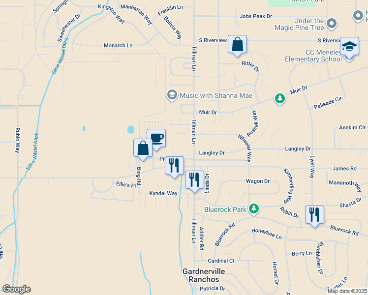 map of restaurants, bars, coffee shops, grocery stores, and more near 806 Tillman Lane in Gardnerville