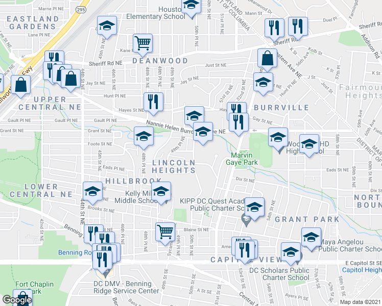 map of restaurants, bars, coffee shops, grocery stores, and more near 101 Independence Avenue Southeast in Washington