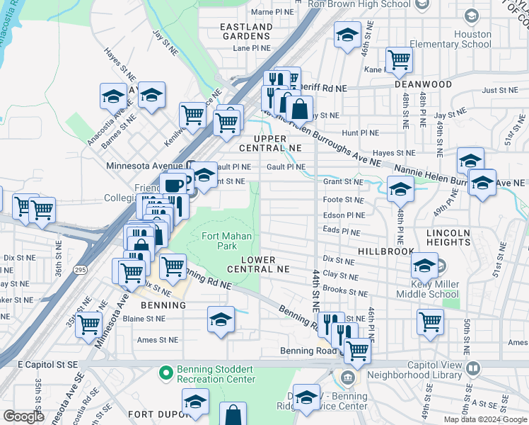 map of restaurants, bars, coffee shops, grocery stores, and more near 101 Independence Avenue Southeast in Washington