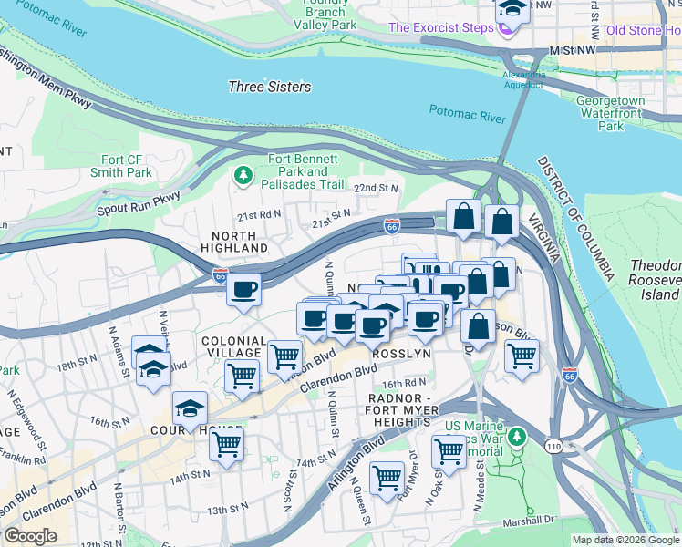 map of restaurants, bars, coffee shops, grocery stores, and more near 101 Independence Avenue Southeast in Washington