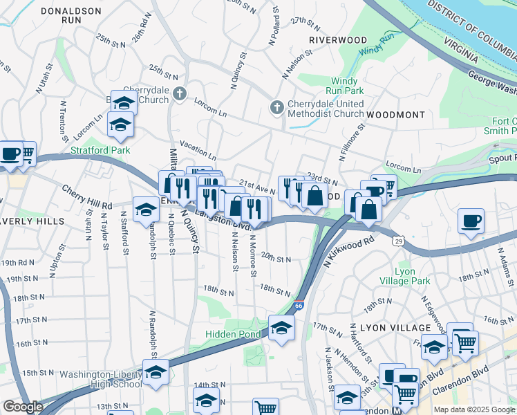 map of restaurants, bars, coffee shops, grocery stores, and more near 101 Independence Avenue Southeast in Washington