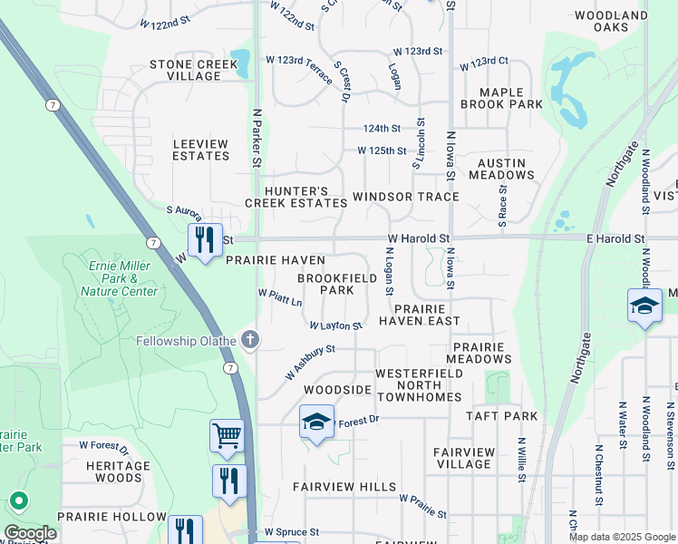 map of restaurants, bars, coffee shops, grocery stores, and more near 1032 North Troost Avenue in Olathe