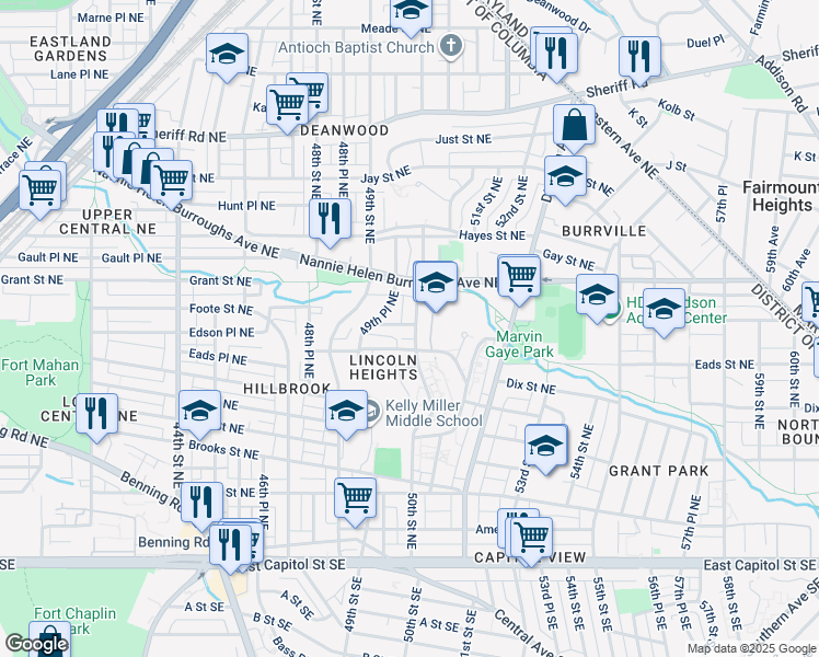 map of restaurants, bars, coffee shops, grocery stores, and more near 101 Independence Avenue Southeast in Washington