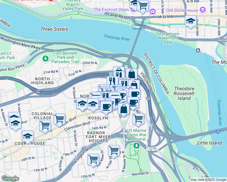 map of restaurants, bars, coffee shops, grocery stores, and more near 101 Independence Avenue Southeast in Washington