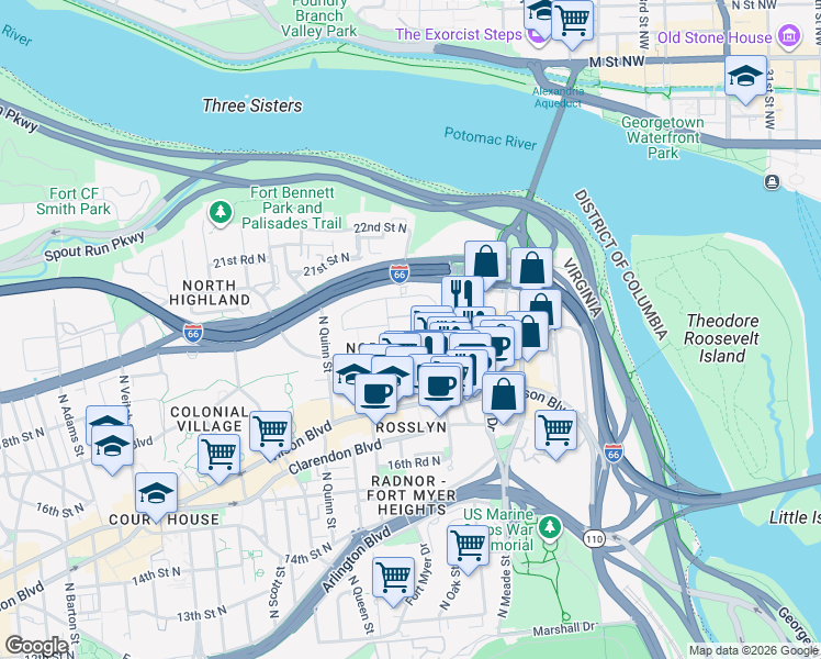 map of restaurants, bars, coffee shops, grocery stores, and more near 101 Independence Avenue Southeast in Washington