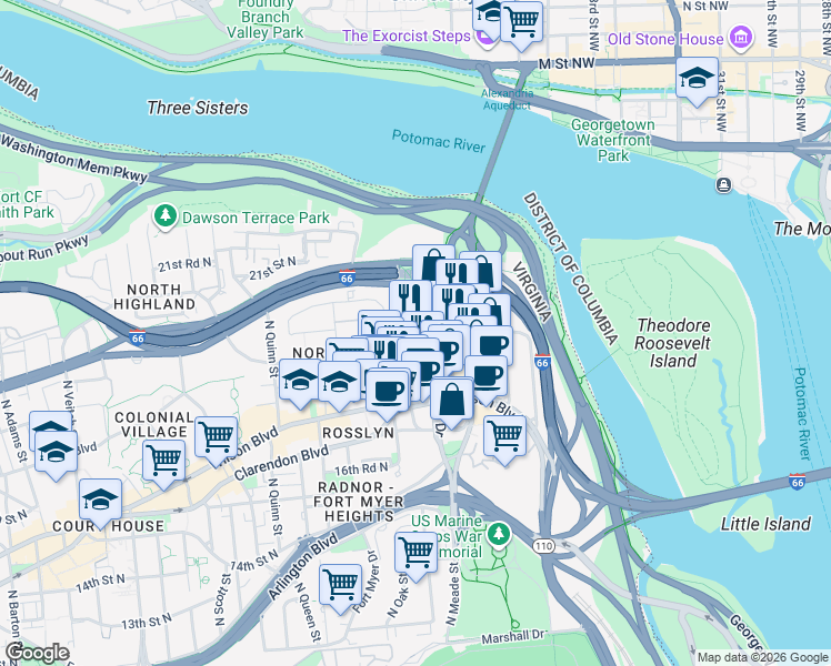 map of restaurants, bars, coffee shops, grocery stores, and more near 101 Independence Avenue Southeast in Washington