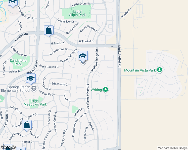 map of restaurants, bars, coffee shops, grocery stores, and more near 7755 Black Bear Point in Colorado Springs