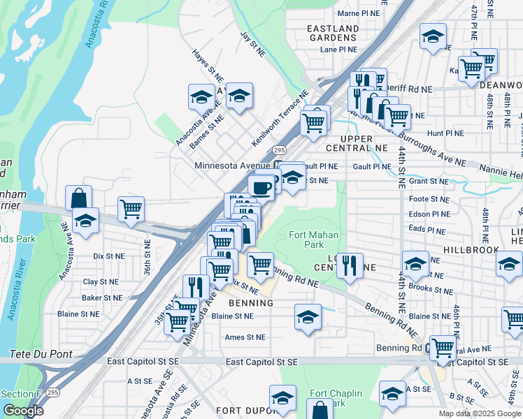 map of restaurants, bars, coffee shops, grocery stores, and more near 101 Independence Avenue Southeast in Washington