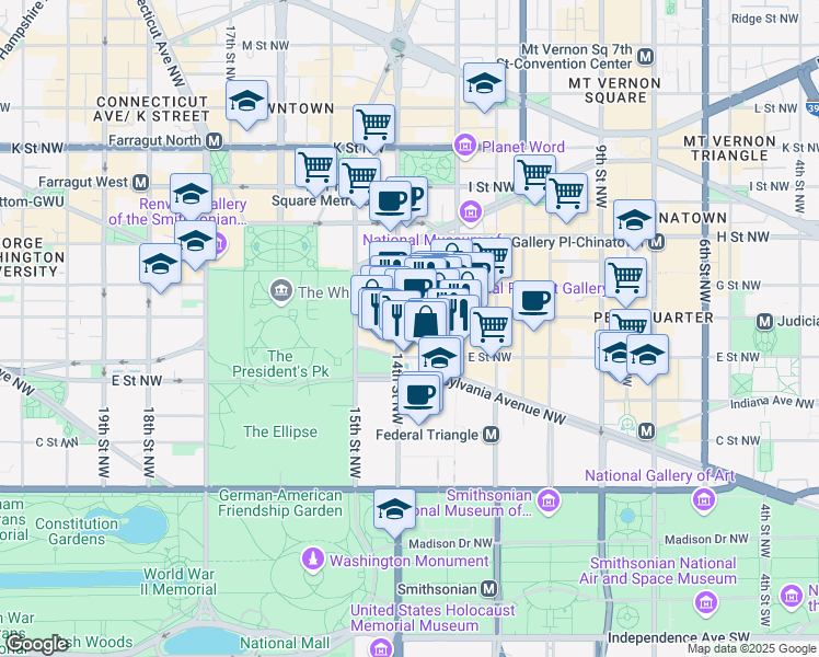 map of restaurants, bars, coffee shops, grocery stores, and more near 101 Independence Avenue Southeast in Washington