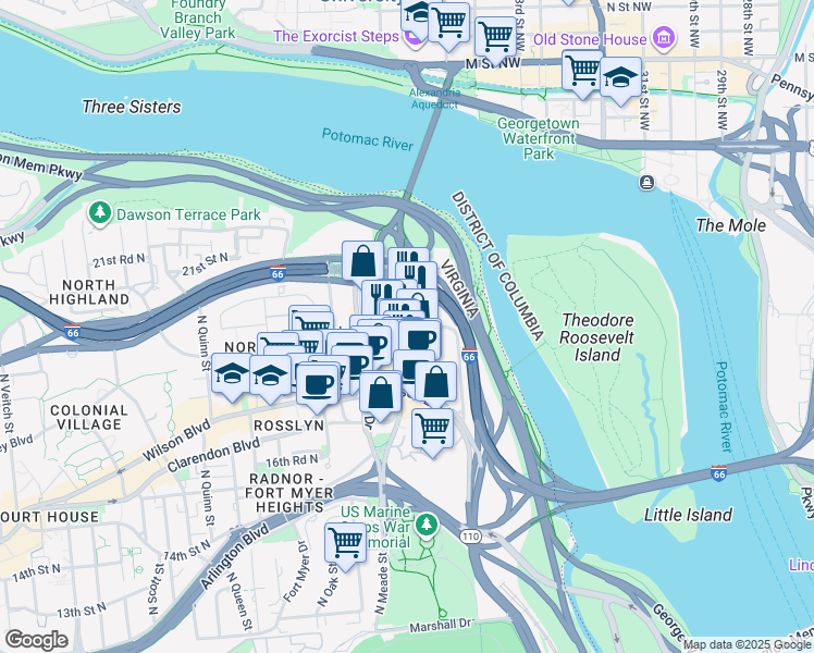 map of restaurants, bars, coffee shops, grocery stores, and more near 101 Independence Avenue Southeast in Washington