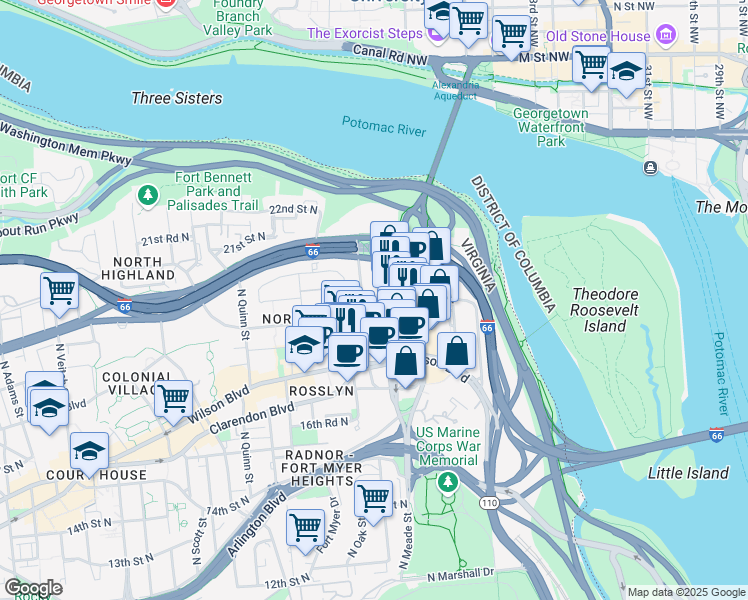 map of restaurants, bars, coffee shops, grocery stores, and more near 101 Independence Avenue Southeast in Washington