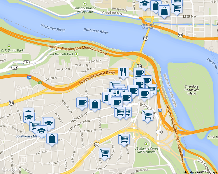 map of restaurants, bars, coffee shops, grocery stores, and more near 101 Independence Avenue Southeast in Washington