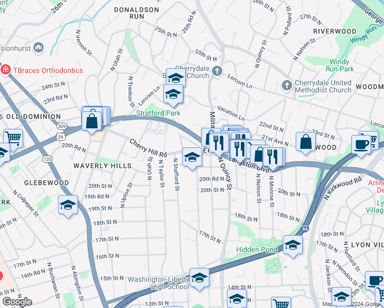 map of restaurants, bars, coffee shops, grocery stores, and more near 101 Independence Avenue Southeast in Washington