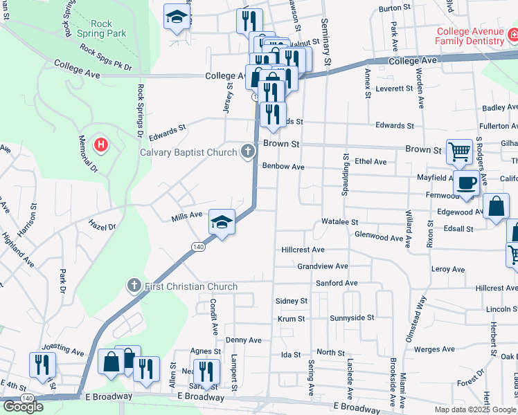 map of restaurants, bars, coffee shops, grocery stores, and more near 1103 Washington Avenue in Alton
