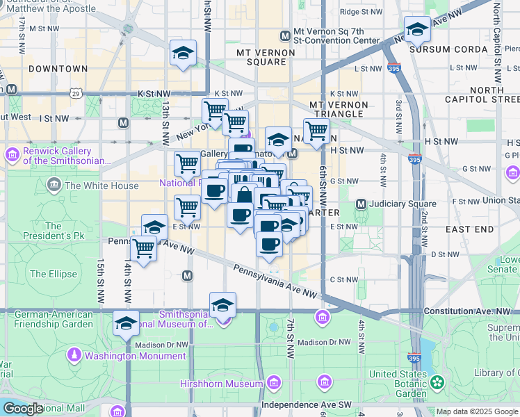map of restaurants, bars, coffee shops, grocery stores, and more near 101 Independence Avenue Southeast in Washington