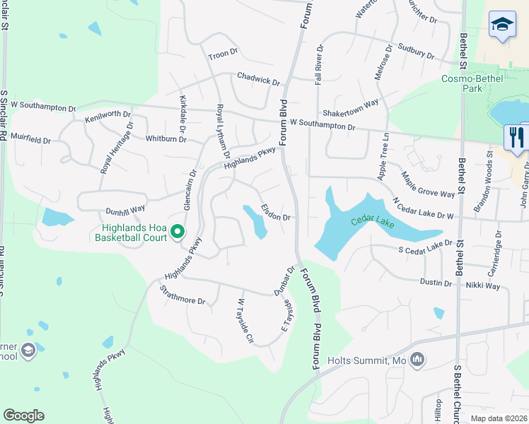 map of restaurants, bars, coffee shops, grocery stores, and more near 1104 Elsdon Drive in Columbia