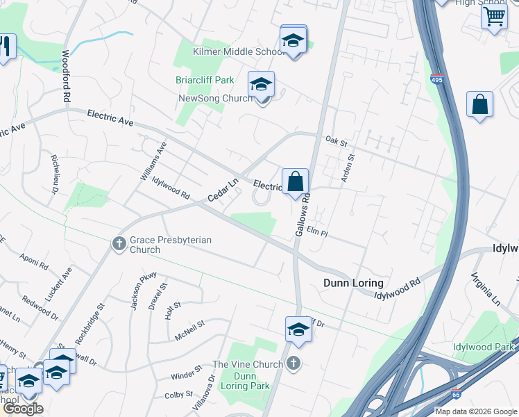 map of restaurants, bars, coffee shops, grocery stores, and more near 2332 Wheystone Court in Vienna