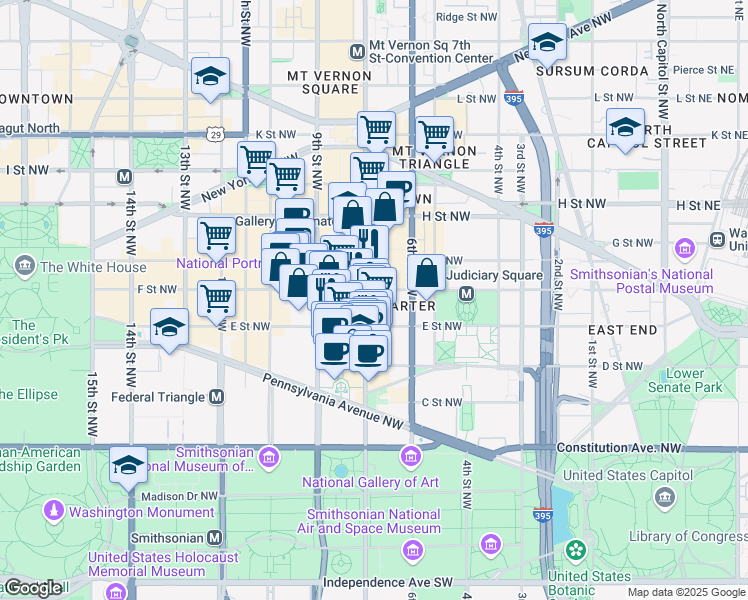 map of restaurants, bars, coffee shops, grocery stores, and more near 575 7th Street Northwest in Washington