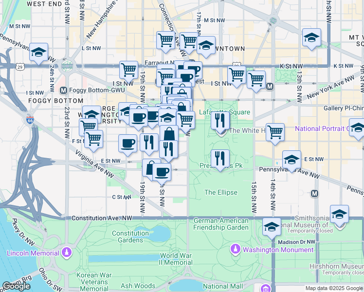 map of restaurants, bars, coffee shops, grocery stores, and more near in Washington