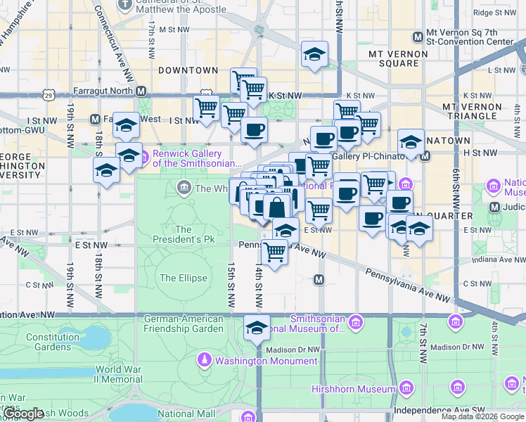 map of restaurants, bars, coffee shops, grocery stores, and more near 529 14th Street Northwest in Washington