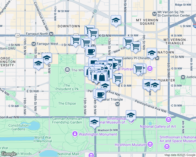 map of restaurants, bars, coffee shops, grocery stores, and more near 529 14th Street Northwest in Washington