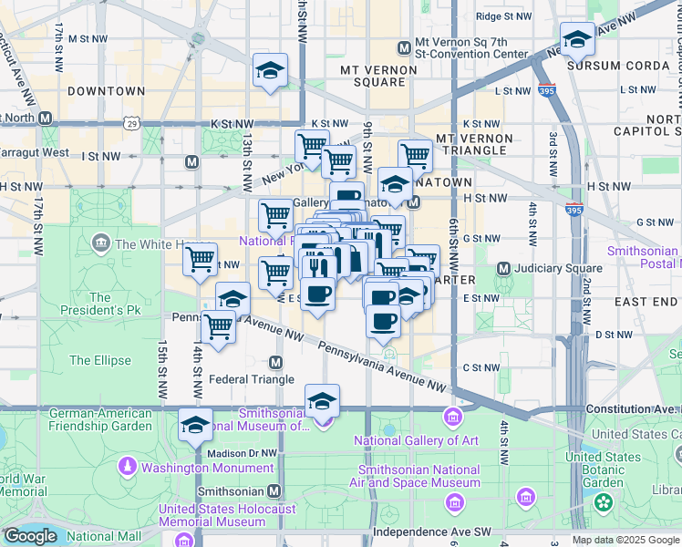 map of restaurants, bars, coffee shops, grocery stores, and more near 101 Independence Avenue Southeast in Washington