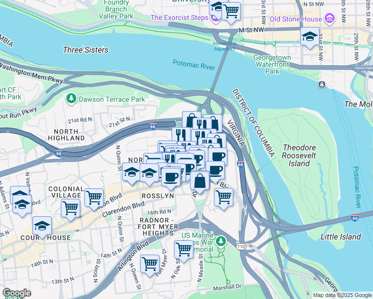 map of restaurants, bars, coffee shops, grocery stores, and more near 101 Independence Avenue Southeast in Washington