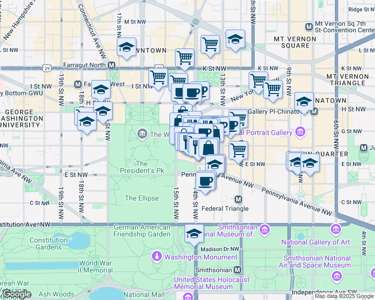 map of restaurants, bars, coffee shops, grocery stores, and more near 101 Independence Avenue Southeast in Washington