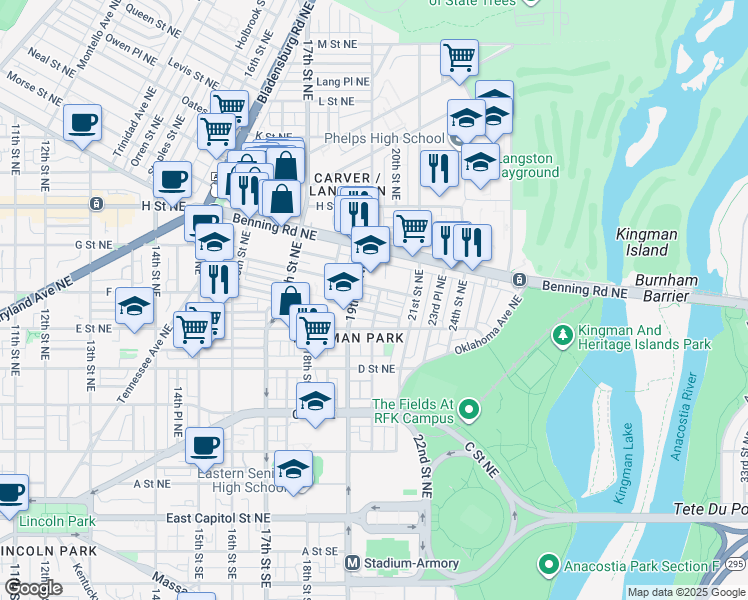 map of restaurants, bars, coffee shops, grocery stores, and more near 101 Independence Avenue Southeast in Washington