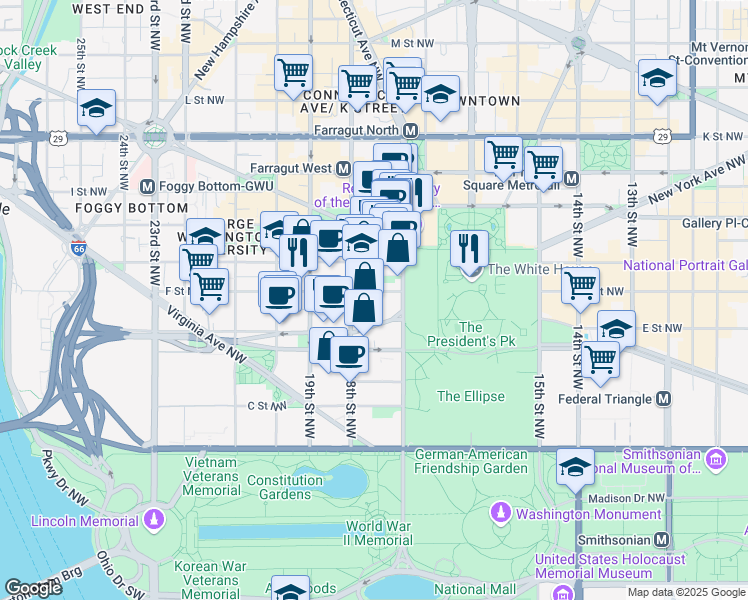 map of restaurants, bars, coffee shops, grocery stores, and more near in Washington