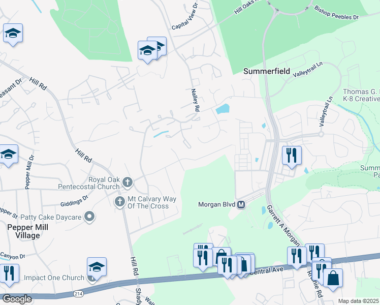 map of restaurants, bars, coffee shops, grocery stores, and more near 508 Peacock Drive in Summerfield