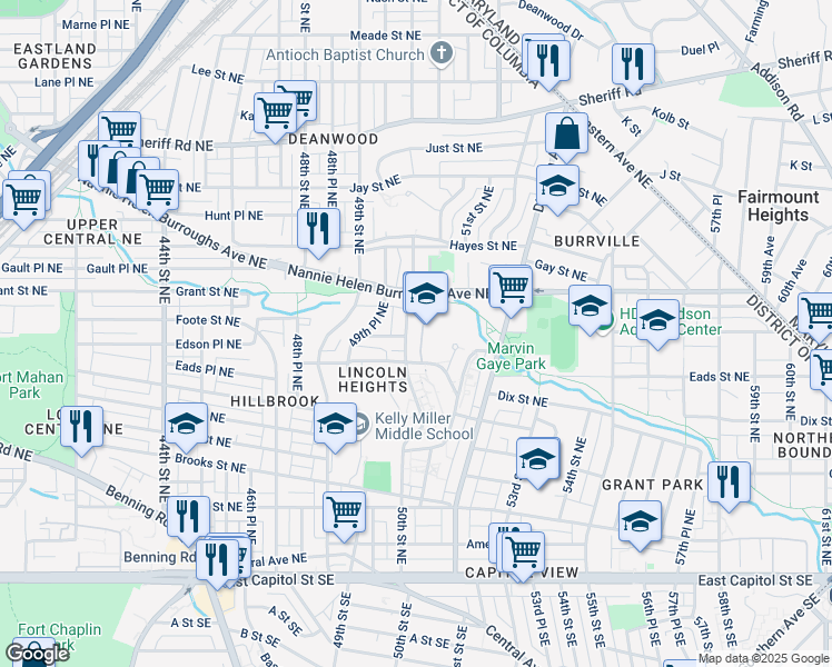map of restaurants, bars, coffee shops, grocery stores, and more near 101 Independence Avenue Southeast in Washington