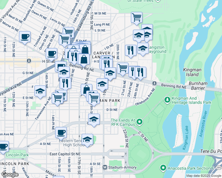 map of restaurants, bars, coffee shops, grocery stores, and more near 101 Independence Avenue Southeast in Washington
