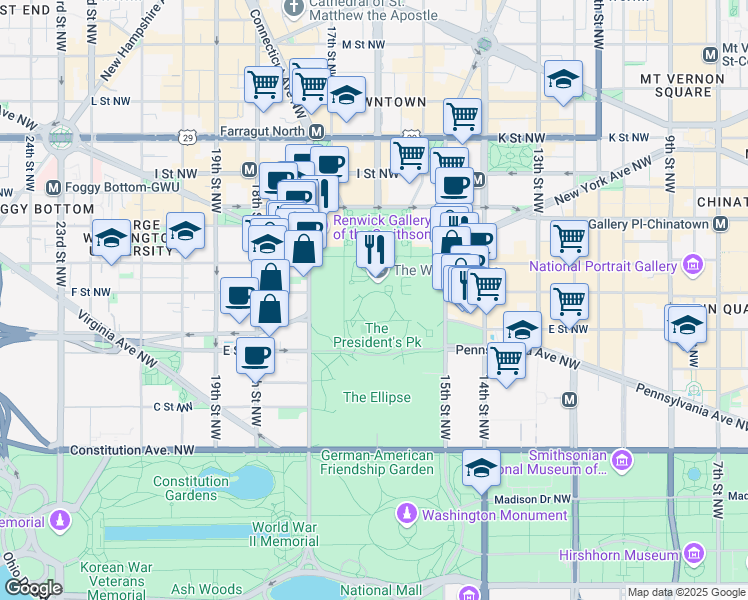 map of restaurants, bars, coffee shops, grocery stores, and more near 101 Independence Avenue Southeast in Washington