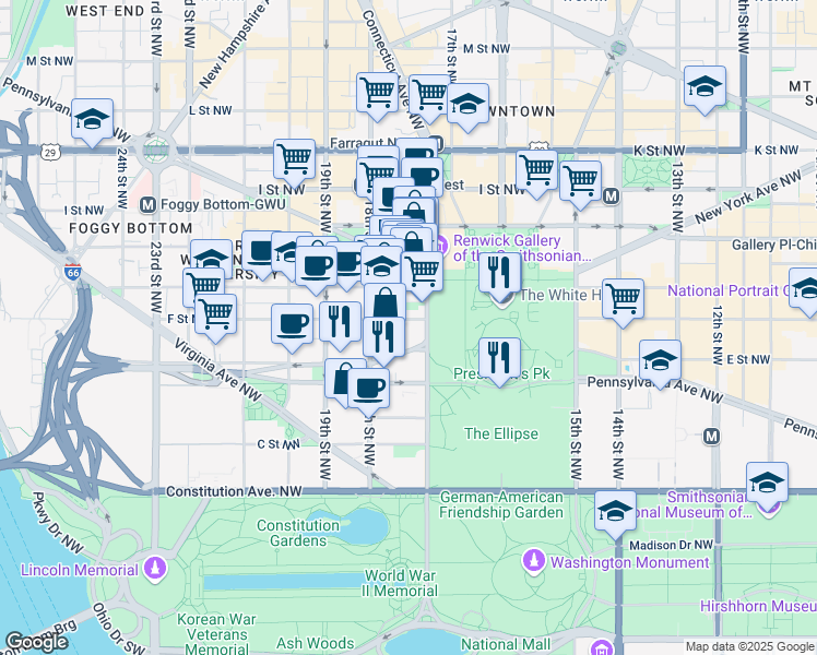 map of restaurants, bars, coffee shops, grocery stores, and more near 101 Independence Avenue Southeast in Washington