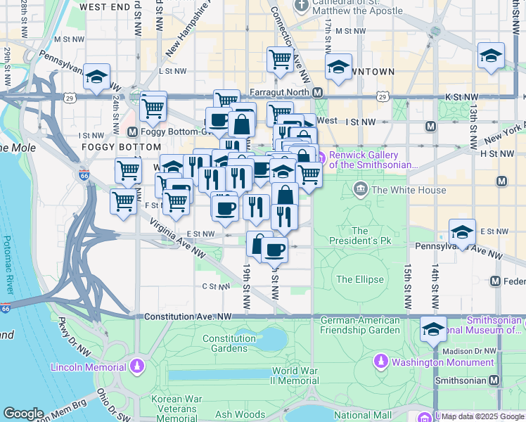 map of restaurants, bars, coffee shops, grocery stores, and more near 101 Independence Avenue Southeast in Washington