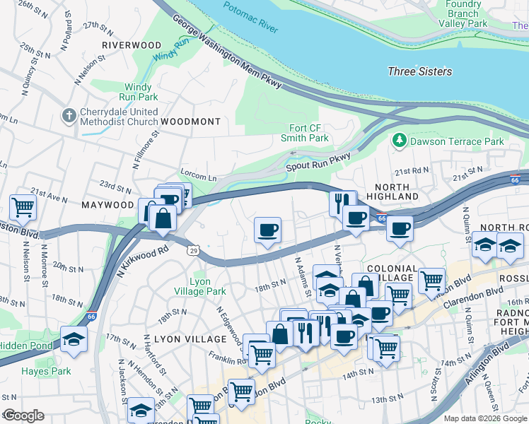 map of restaurants, bars, coffee shops, grocery stores, and more near 101 Independence Avenue Southeast in Washington