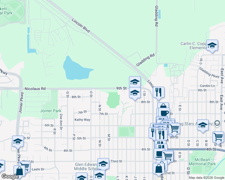 map of restaurants, bars, coffee shops, grocery stores, and more near 1281 9th Street in Lincoln