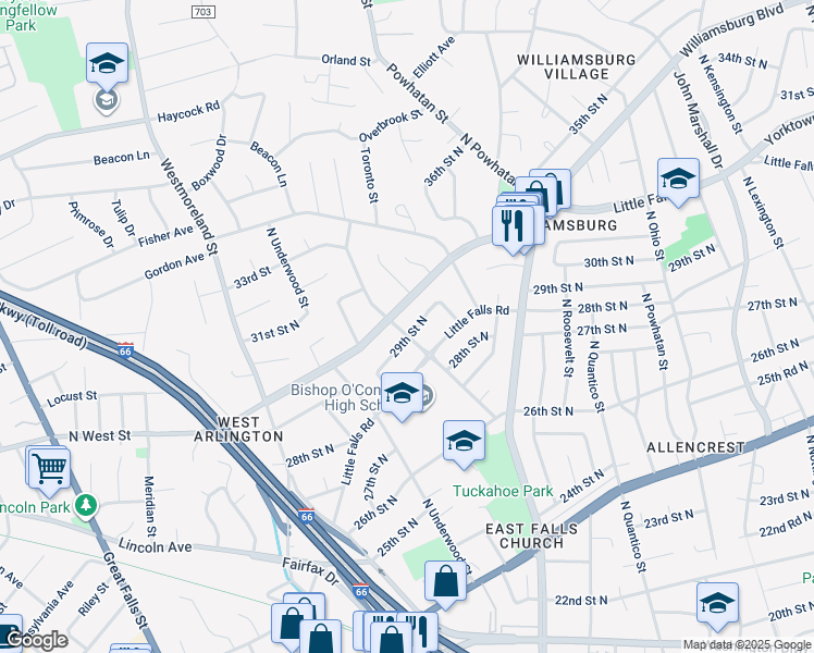 map of restaurants, bars, coffee shops, grocery stores, and more near 6599 29th Street North in Arlington