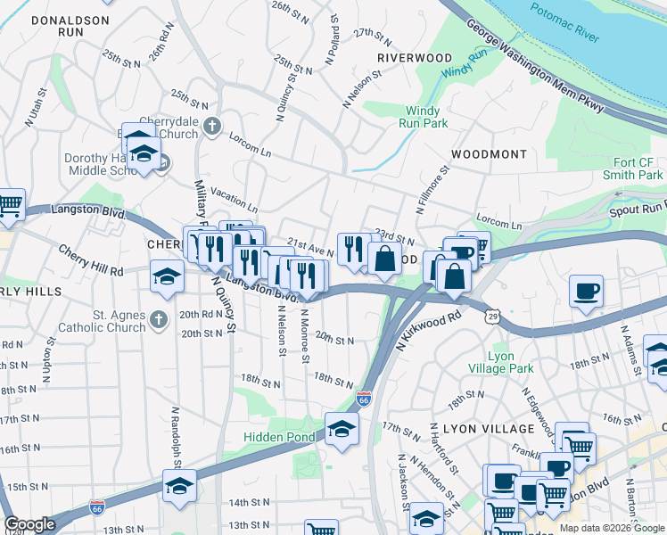 map of restaurants, bars, coffee shops, grocery stores, and more near 101 Independence Avenue Southeast in Washington