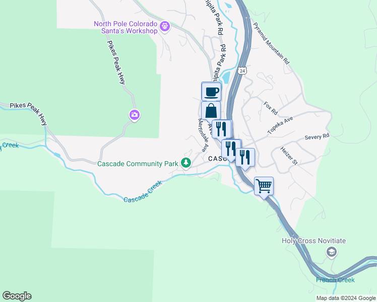 map of restaurants, bars, coffee shops, grocery stores, and more near 8240 Emporia Avenue in Cascade-Chipita Park
